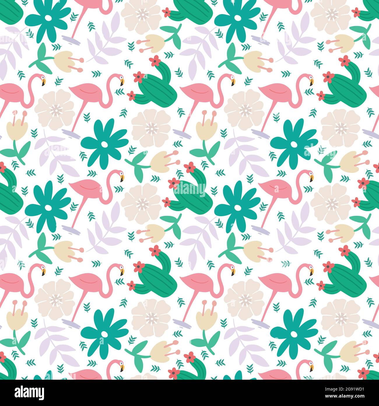 Nahtloses Vektor-Muster mit niedlichen Tieren und Blättern Stock Vektor