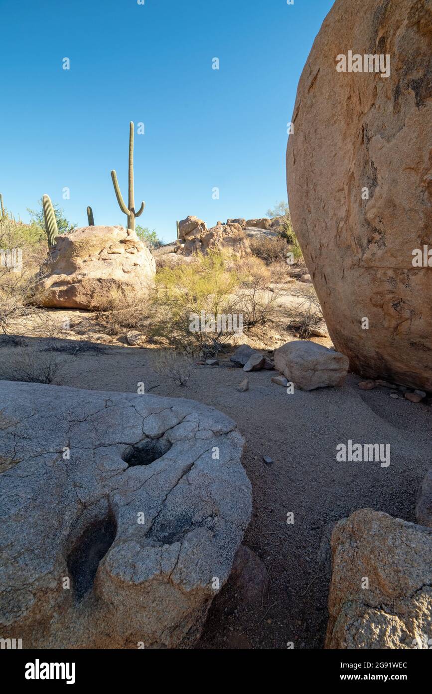 Hohokam Schleifsteine in der sonoran Wüste Stockfoto