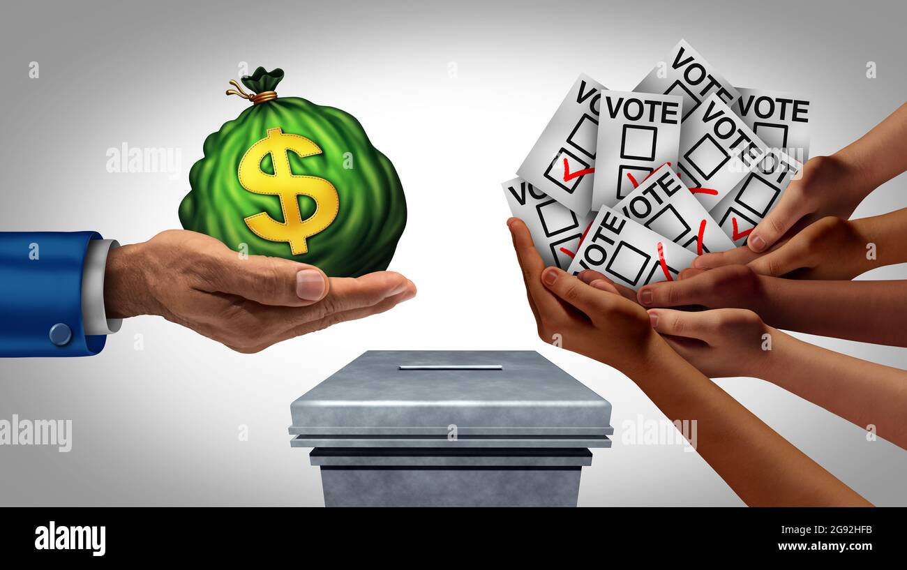 Stimmenkauf und Wahlunterdrückung Vernichtung von Stimmen und Wahlbetrug oder Wahlkriminalität oder Wahlmanipulation als illegale Kampagne Stockfoto