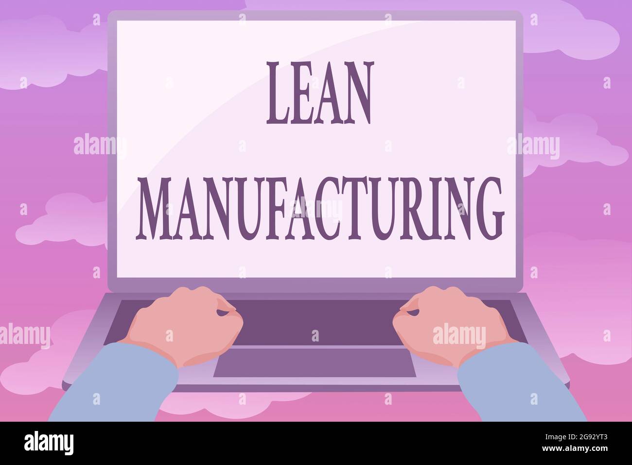 Schreiben mit Text Lean Manufacturing. Das Internet-Konzept konzentriert sich auf die Minimierung von Verschwendung innerhalb von Fertigungssystemen Online-Bearbeitung und Formatierung Stockfoto