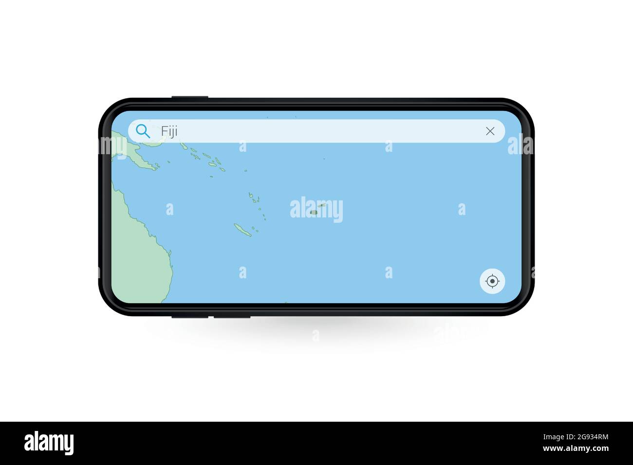 Suche Karte von Fidschi in Smartphone Karte-Anwendung. Karte von Fidschi in Handy. Vektorgrafik. Stock Vektor