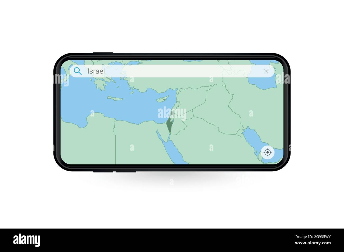 Suche Karte von Israel in Smartphone Karte Anwendung. Karte von Israel in Handy. Vektorgrafik. Stock Vektor