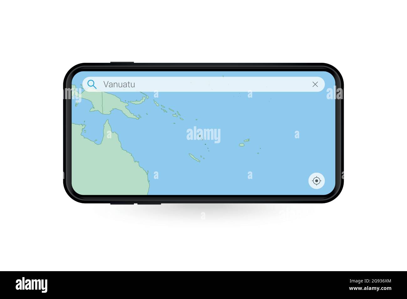 Suche Karte von Vanuatu in Smartphone Karte Anwendung. Karte von Vanuatu in Handy. Vektorgrafik. Stock Vektor