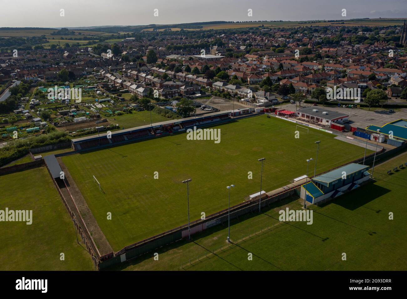 Bridlington Town AFC Football Club Aerial Photo 2021, Drone , DIE SEASIDERS, Northern Premier League,Queensgate Football Club Aerial Photo 2021, Drone Stockfoto