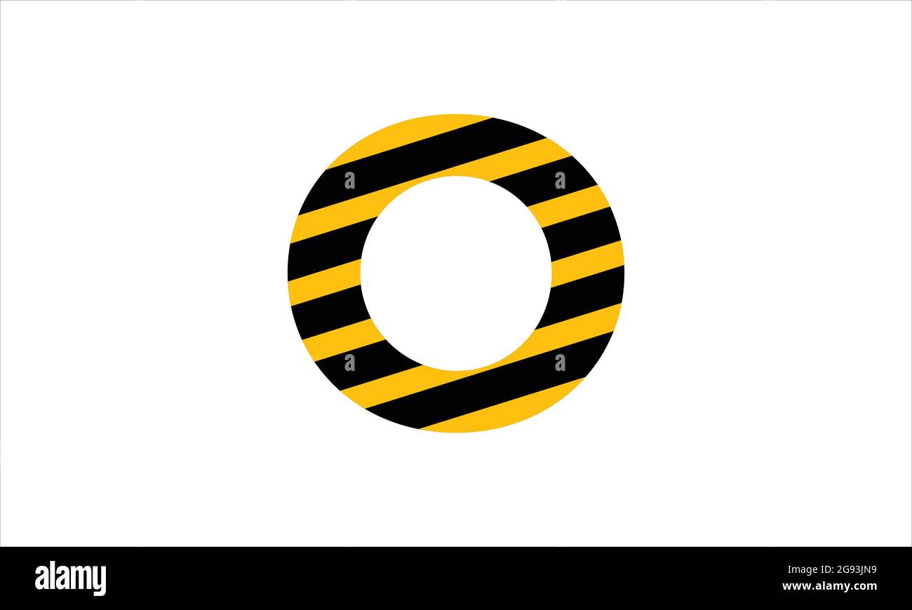 Initial Letter O schwarz und gelb Warnband flach minimalistischen Symbol-Logo-Design Stock Vektor