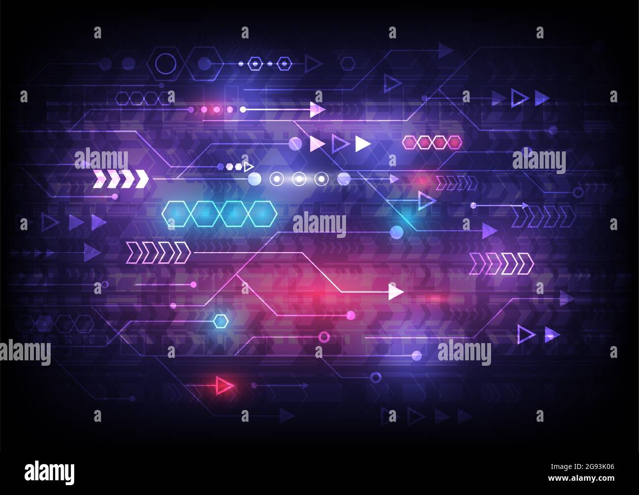 Geschwindigkeitspfeil und leuchtende Computerdaten. Abstrakter futuristischer High-Tech-Hintergrund. Internet-Motivation und Verbindung zur Kommunikation von Innovationen Stock Vektor