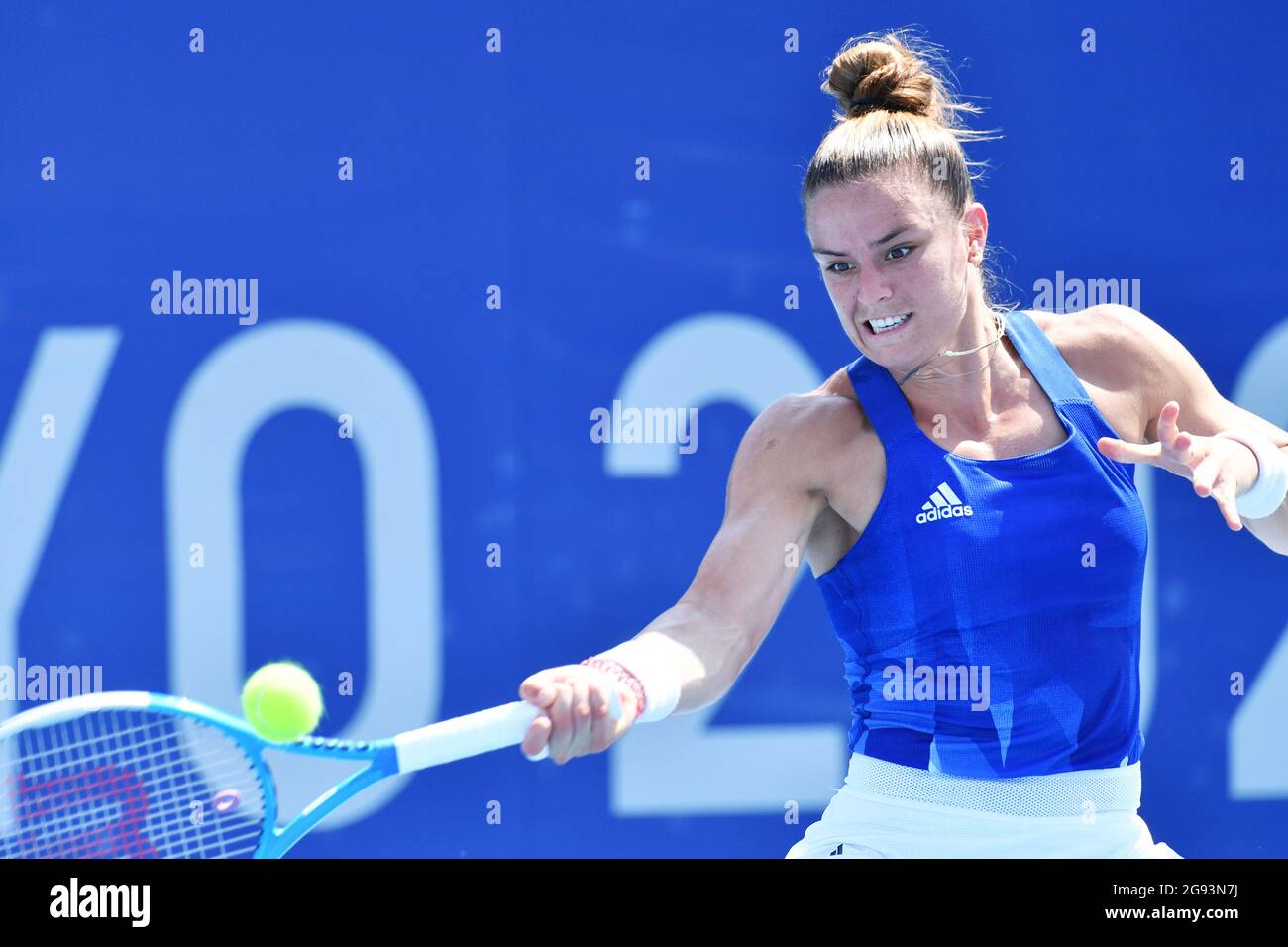 Tokio, Japan. Juli 2021. SAKKARI Maria (GRE), 24. JULI 2021 - Tennis: Frauen-Singles 1. Runde während der Olympischen Spiele in Tokio 2020 im Ariake Tennis Park in Tokio, Japan. (Foto von MATSUO.K/AFLO SPORT) Quelle: Aflo Co. Ltd./Alamy Live News Stockfoto