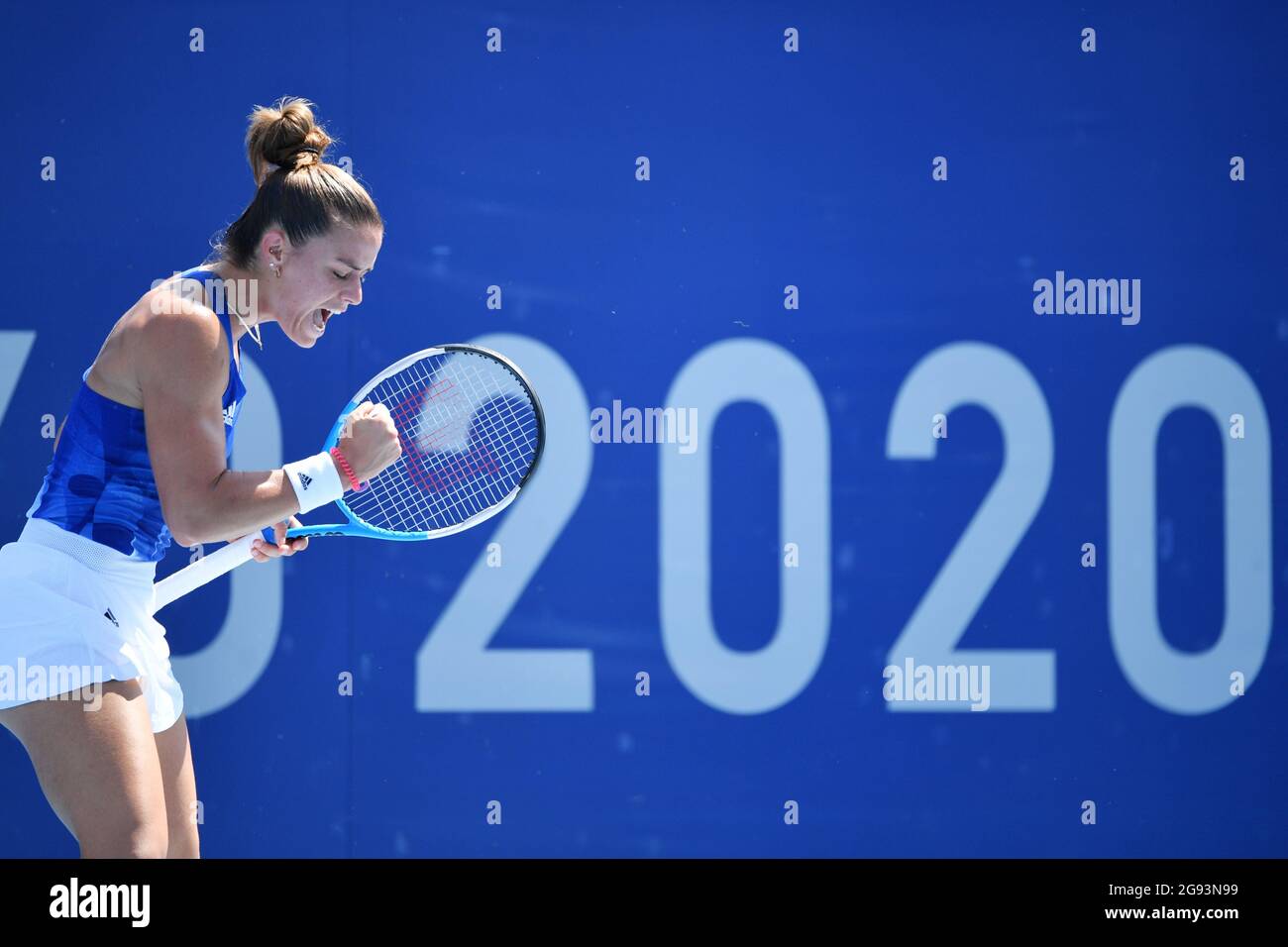 Tokio, Japan. Juli 2021. SAKKARI Maria (GRE), 24. JULI 2021 - Tennis: Frauen-Singles 1. Runde während der Olympischen Spiele in Tokio 2020 im Ariake Tennis Park in Tokio, Japan. (Foto von MATSUO.K/AFLO SPORT) Quelle: Aflo Co. Ltd./Alamy Live News Stockfoto