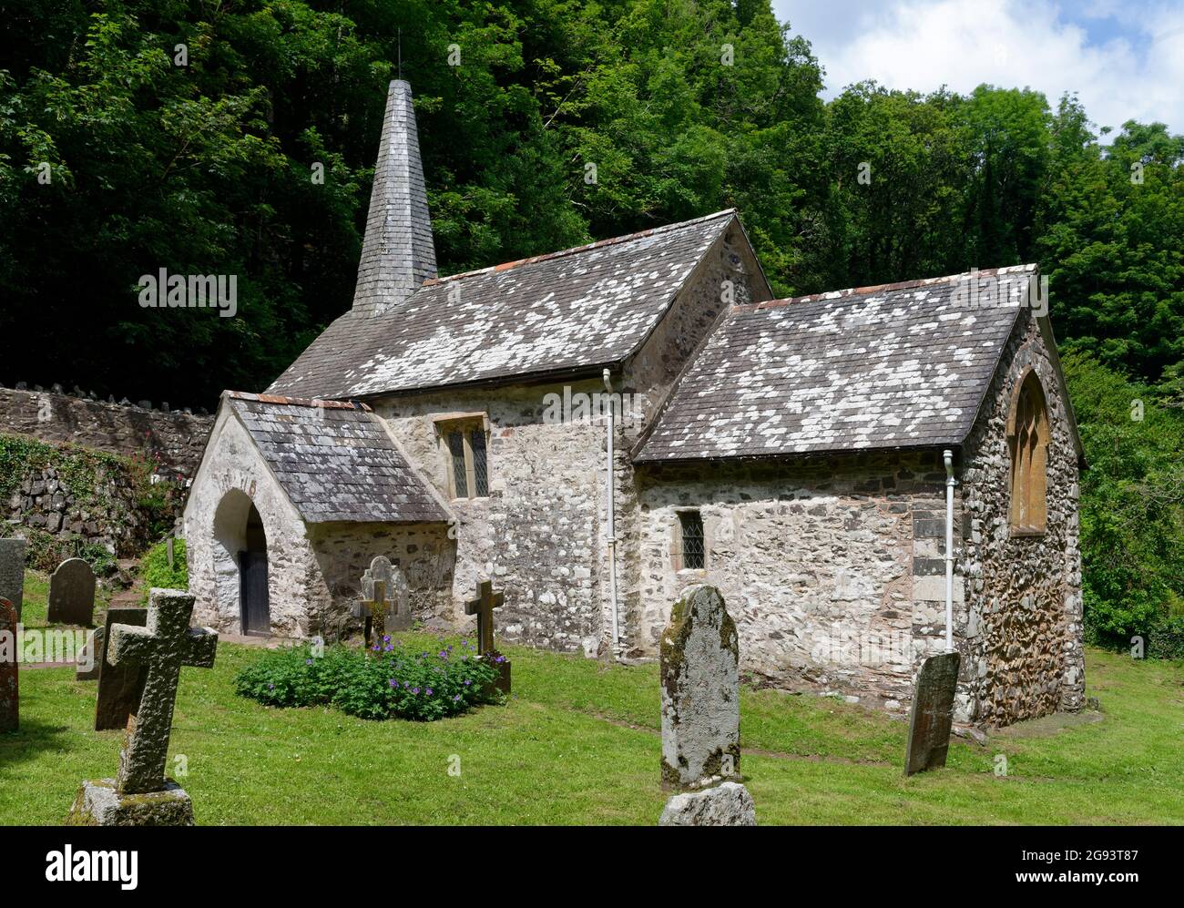 St.-Beuno-Kirche, Culbone, Exmoor. Klasse I gelistete angelsächsische Kirche, kleinste Pfarrkirche in England Stockfoto