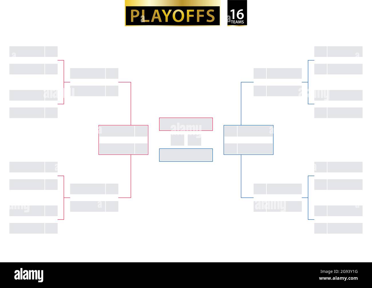 16 Einzelne Gruppenausscheidungsklammer. Turnierklammer für Playoffs auf weißem Hintergrund. Größe A2 druckbereit. Vektorgrafik. Stock Vektor