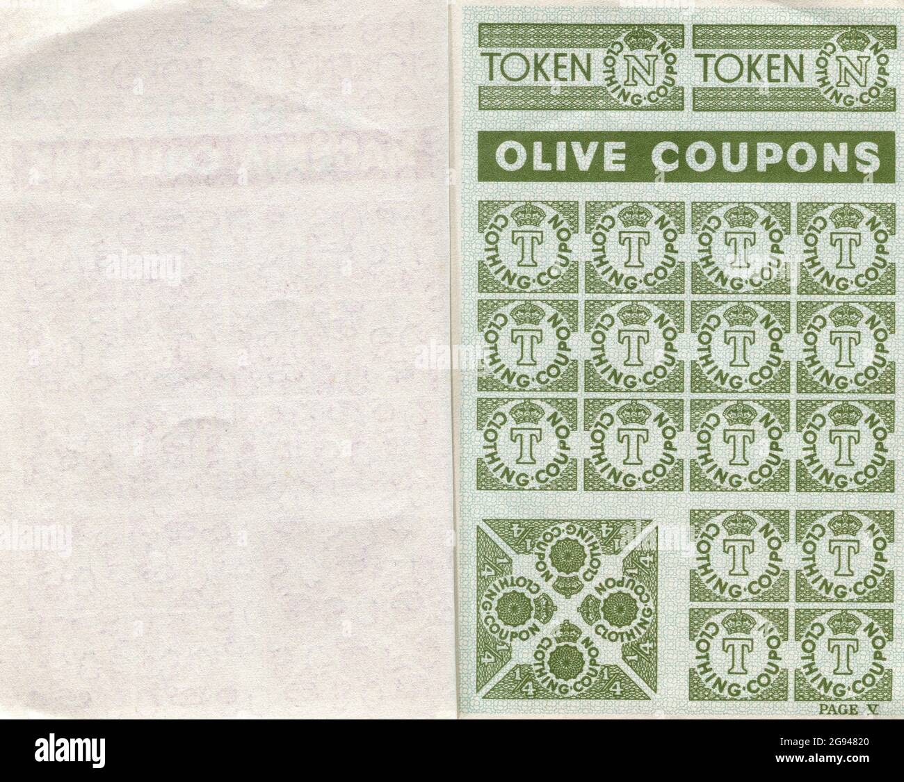 Ein Gutscheinheft für britische Kleidungsstücke. Eingeführt 1941 während des Zweiten Weltkriegs, endete die Rationierung der Kleidung 1949. Stockfoto