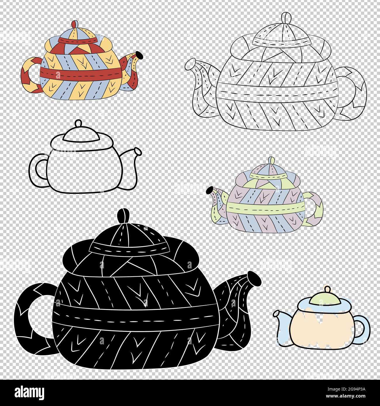 Vector Set von Teekannen im skandinavischen Stil. Isolierte Objekte. Stock Vektor