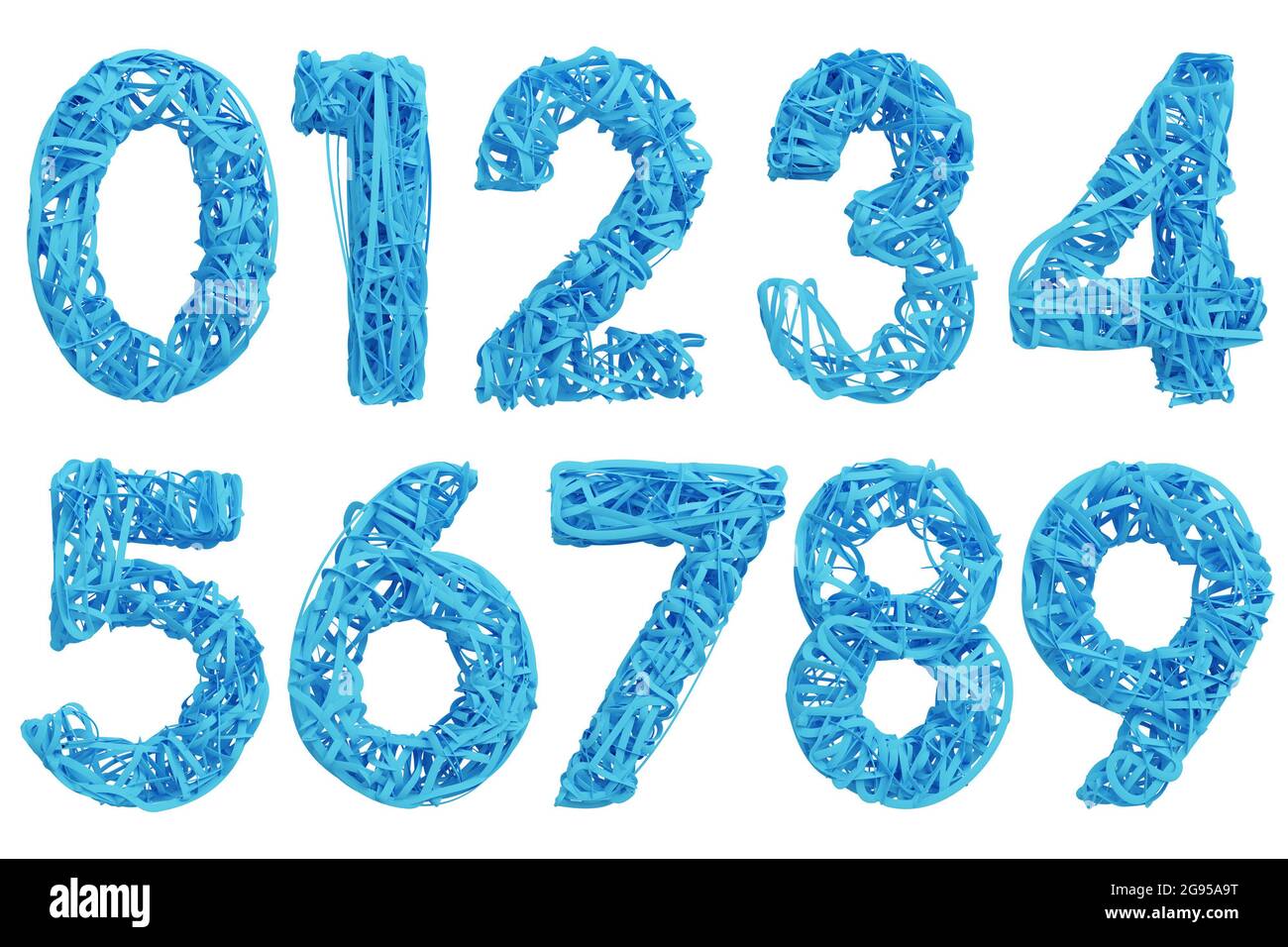 Schriftart im Papierbandstil auf weißem Hintergrund mit Beschneidungspfad. 3D-Modell und Illustration. Stockfoto