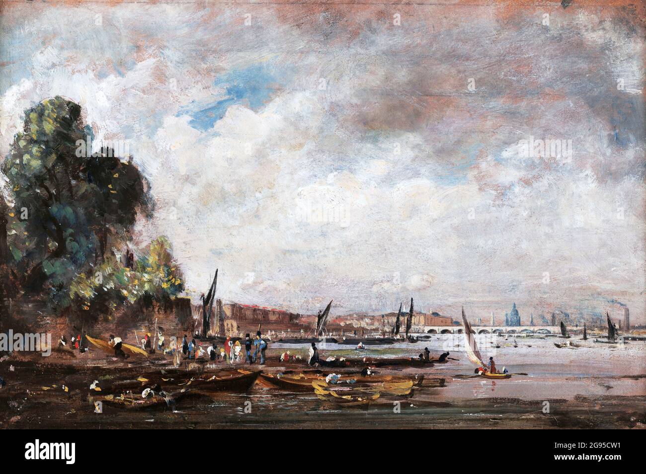 Waterloo-Brücke vom linken Ufer der Themse von John Constable (1776-1837), Öl auf Papier auf Leinwand, c. 1820 Stockfoto