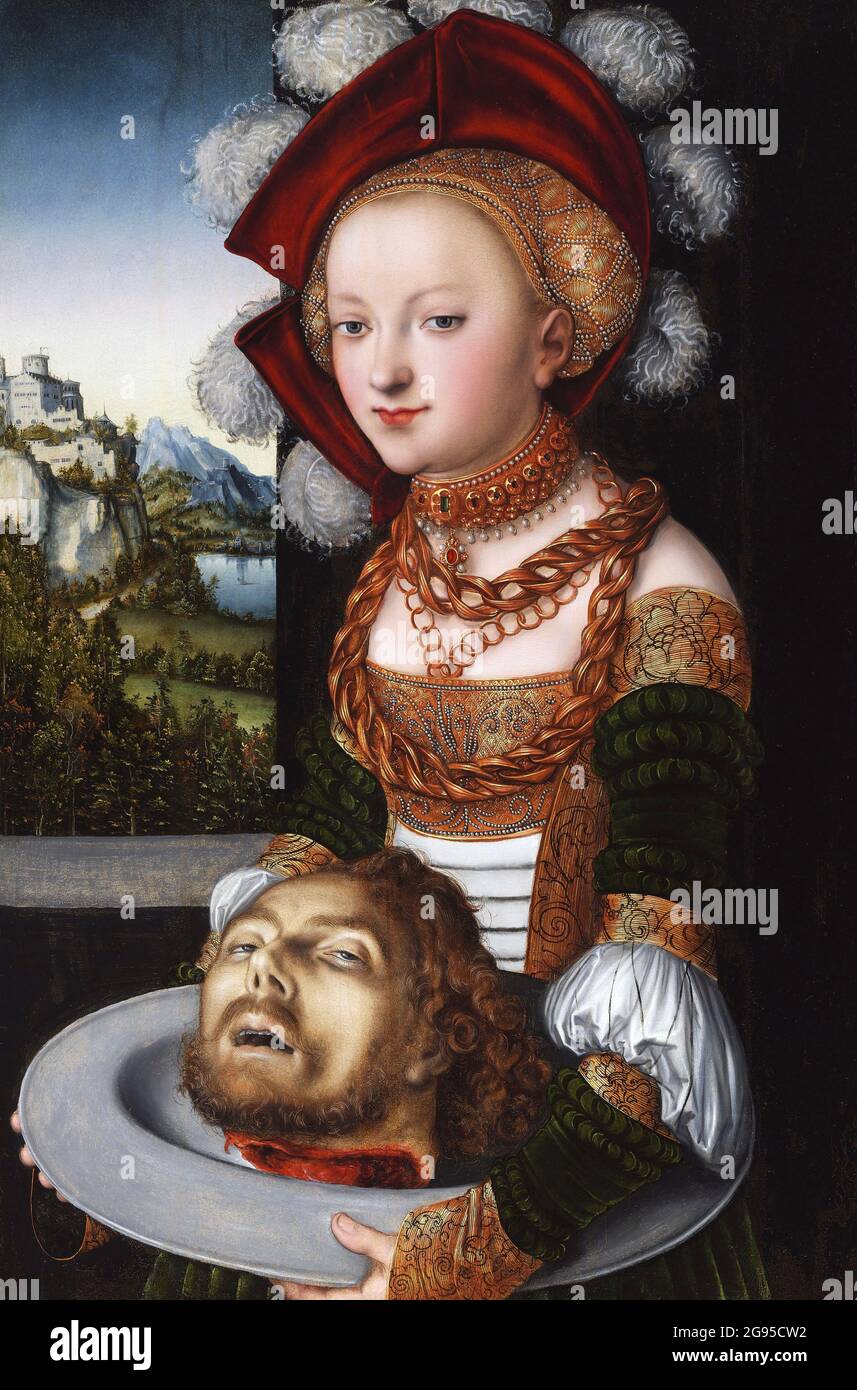 Salome mit dem Haupt des heiligen Johannes des Täufers von Lucas Cranach dem Älteren (1472-1553), Öl auf Tafel, 1530er Jahre. Stockfoto