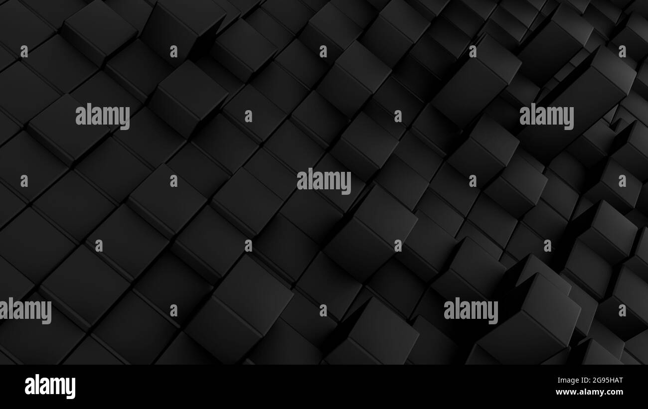 Minimalistisches Wellenmuster aus Würfeln. Abstrakt Schwarz Cubic Winkende Oberfläche Futuristischer Hintergrund. 3d-Renderdarstellung. Stockfoto
