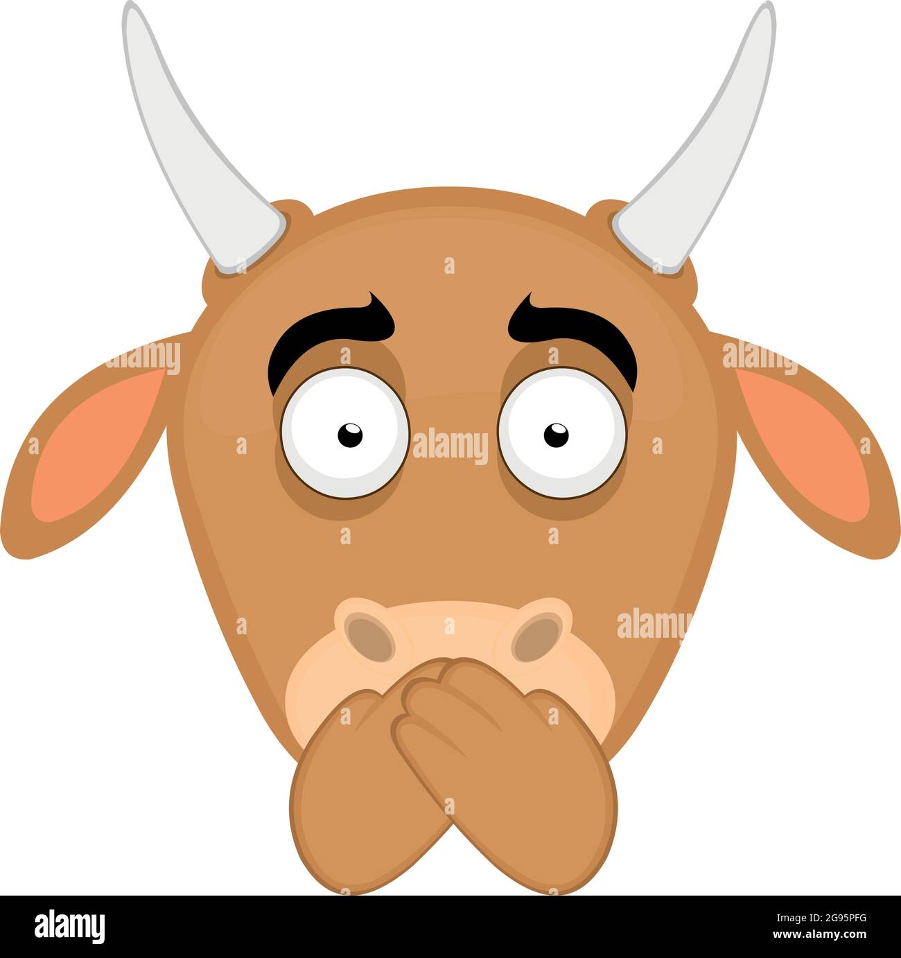 Vektor-Emoticon-Illustration des Gesichts einer Cartoon-Kuh, die ihren Mund mit ihren Händen bedeckt Stock Vektor