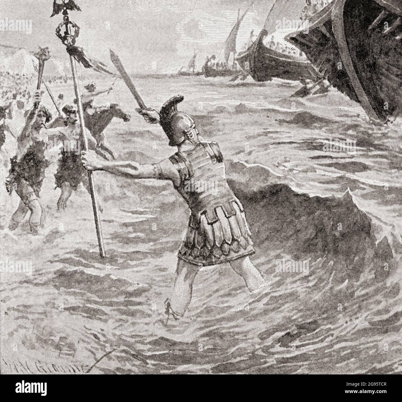 Die Landung der Römer in Briton, 55B.C. From History of England, 55B.C. to the Present time, veröffentlicht 1907. Stockfoto