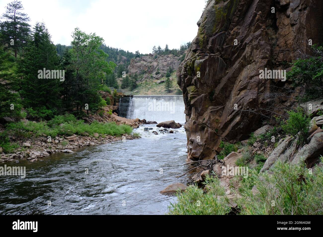 Button Rock Preserve Staumauer Landschaft Fluss Stockfoto