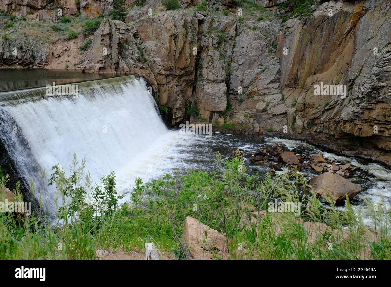 Button Rock Preserve Staumauer Landschaft Fluss Stockfoto