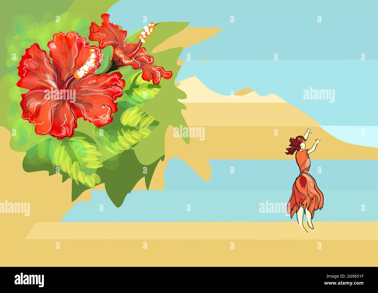 hawaii Illustrationen mit Blumen und hängend Mädchen Stock Vektor