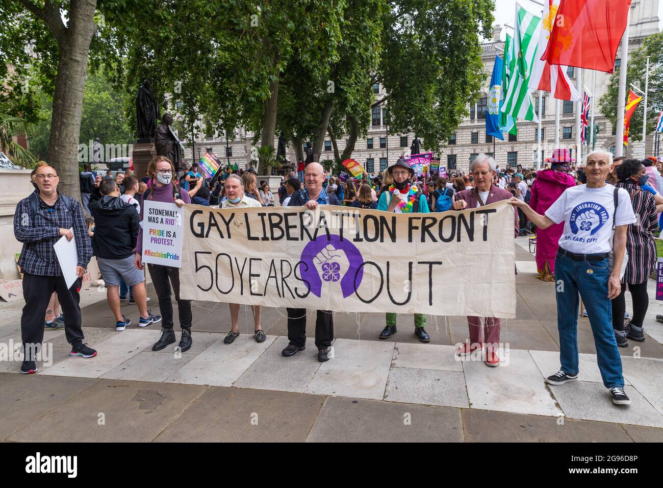 Mitglieder der Gay Liberation Front beim Reclaim Pride Protest, London Stockfoto
