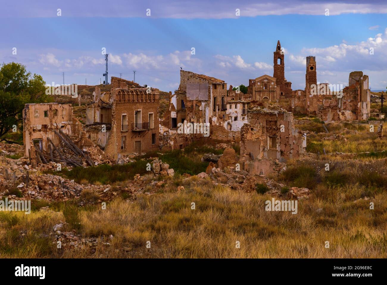 Ghost Town von Belchite in der Schlacht während des Spanischen Bürgerkriegs ruiniert, Zaragoza Stockfoto