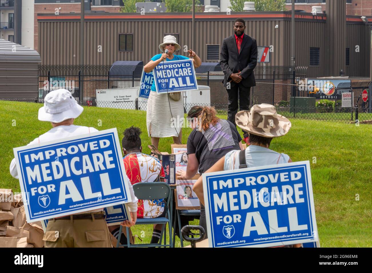 Detroit, Michigan, USA. Juli 2021. Eine Kundgebung für Medicare for All, eine von mehreren Veranstaltungen im ganzen Land. Kredit: Jim West/Alamy Live Nachrichten Stockfoto