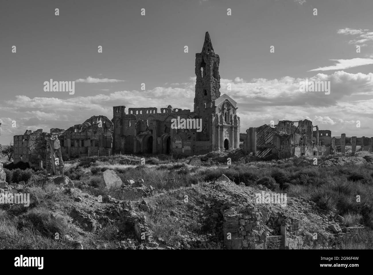 Ghost Town von Belchite in der Schlacht während des Spanischen Bürgerkriegs ruiniert, Zaragoza Stockfoto