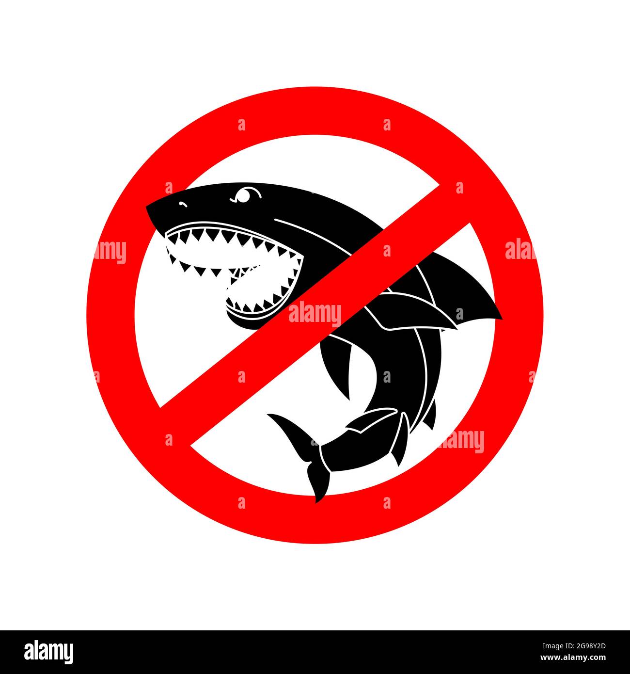 Stoppen Sie Shark. Verbot von Raubtieren im Meer. Rotes Verbotsschild. Stock Vektor