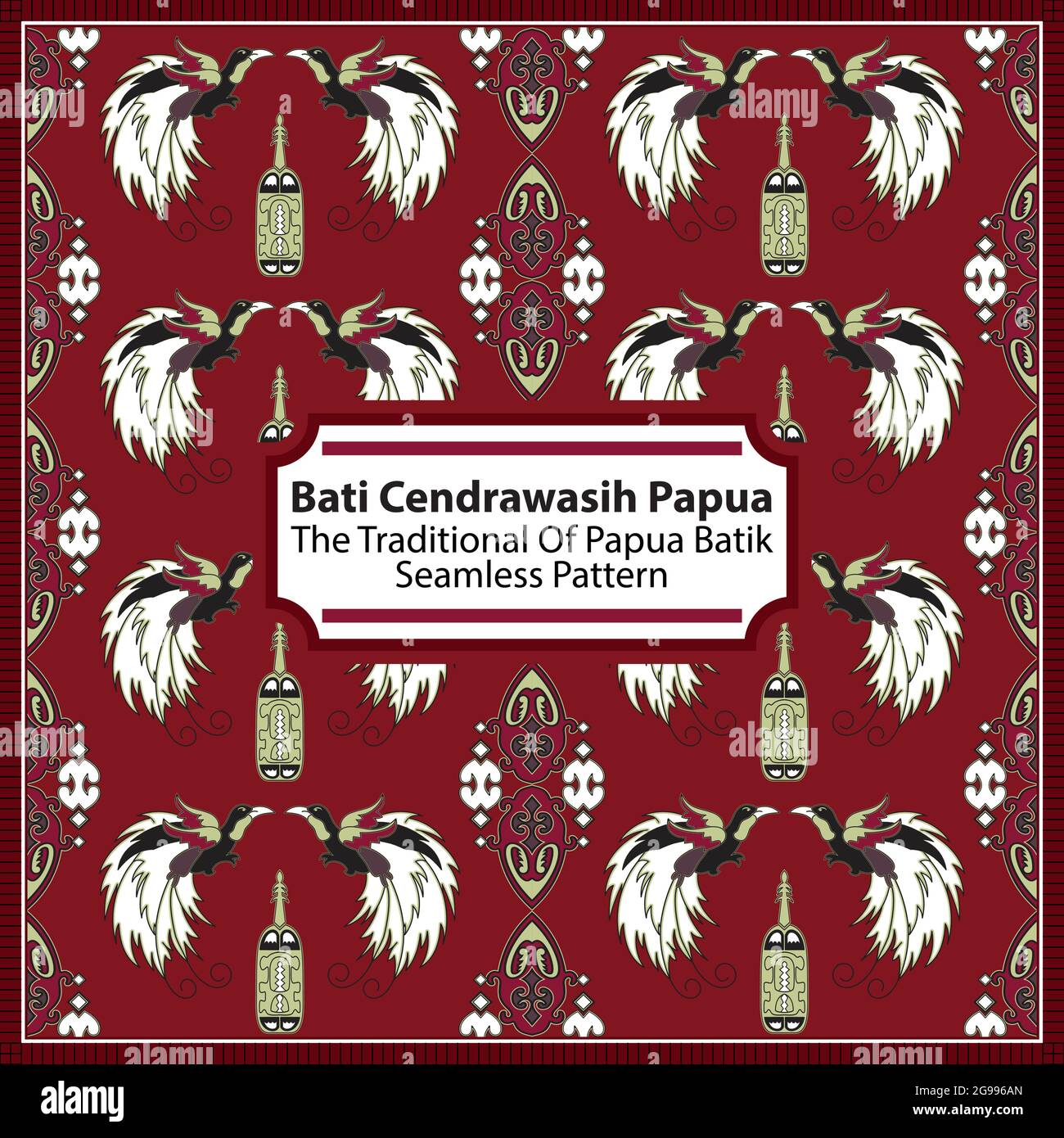 Batik Cenderawasih Papua - Die Tradition Von Cenderawasih Papua Batik. Dieses Cendrawasih Batik Motiv wird meist mit Bildern von schönen Pa kombiniert Stock Vektor