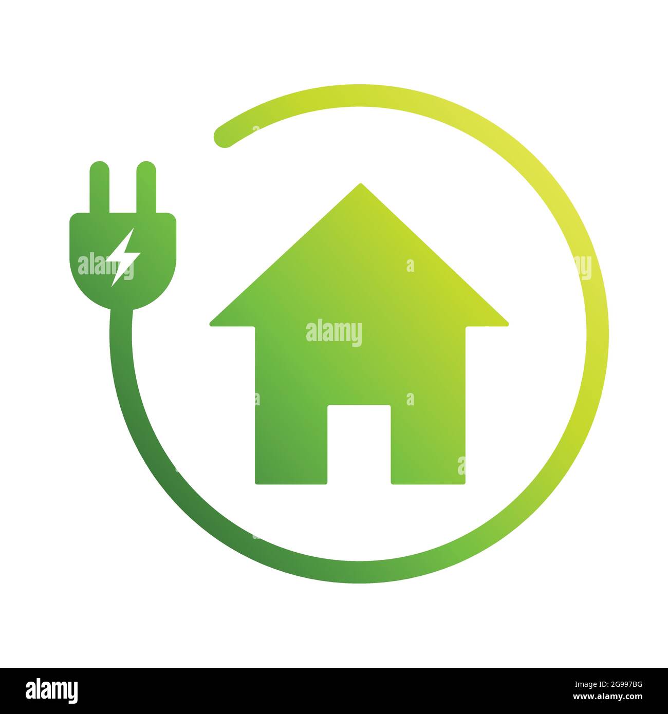 Symbolvektor für Öko-Haus. Grünes Haus mit Elektrosteckschild, Strom- und Ökostrom-Konzept für Grafikdesign, Logo, Website, Social Media, Mob Stock Vektor