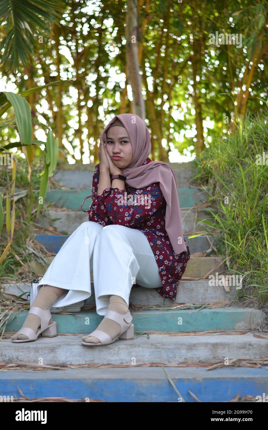 Hijab Model Fotoshooting Stockfoto