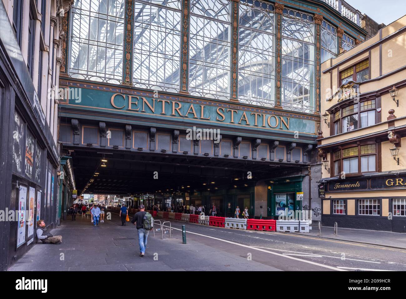 Glasgow Central Station Eisenbahn Brücke über Argyle Street in der Innenstadt, Schottland, Vereinigtes Königreich Stockfoto