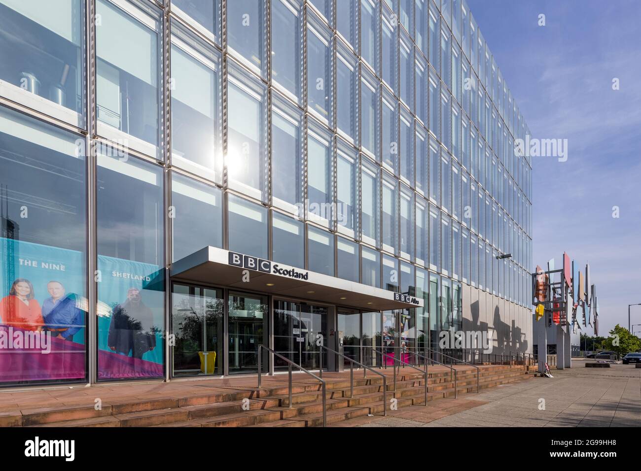 BBC Scotland Hauptsitz am Pacific Quay, neben dem River Clyde in Glasgow, Schottland, Großbritannien Stockfoto