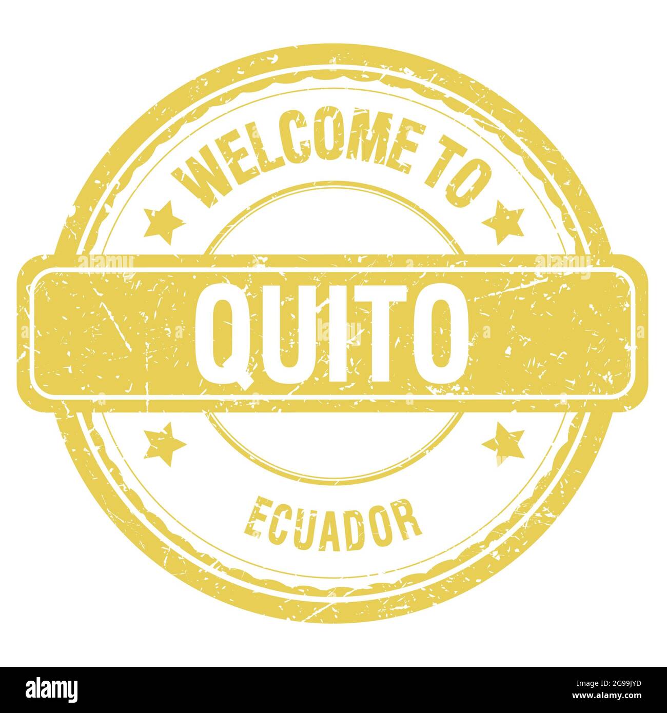 WILLKOMMEN IN QUITO - ECUADOR, Worte auf gelbem grungy Stempel geschrieben Stockfoto