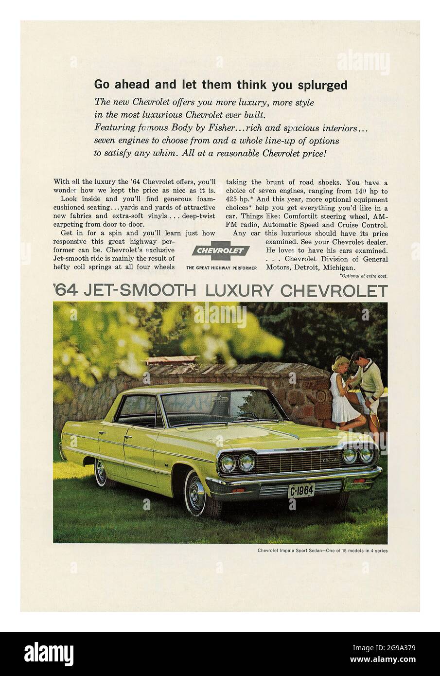 1964 Chevrolet Impala Sportlimousine - Vintage-Werbung für klassische amerikanische Autos Stockfoto