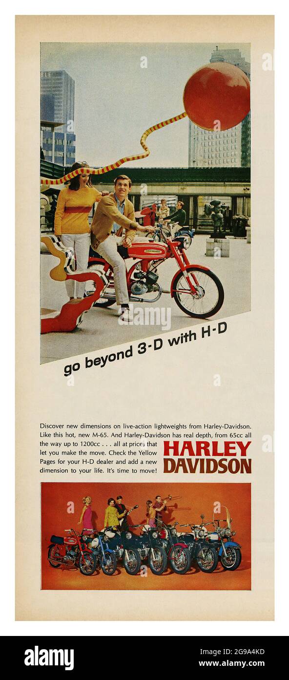 Harley Davidson (1967) - Vintage-Werbung Stockfoto