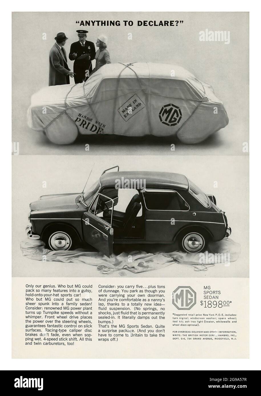 MG Sports Sedan - Vintage Werbung Stockfoto