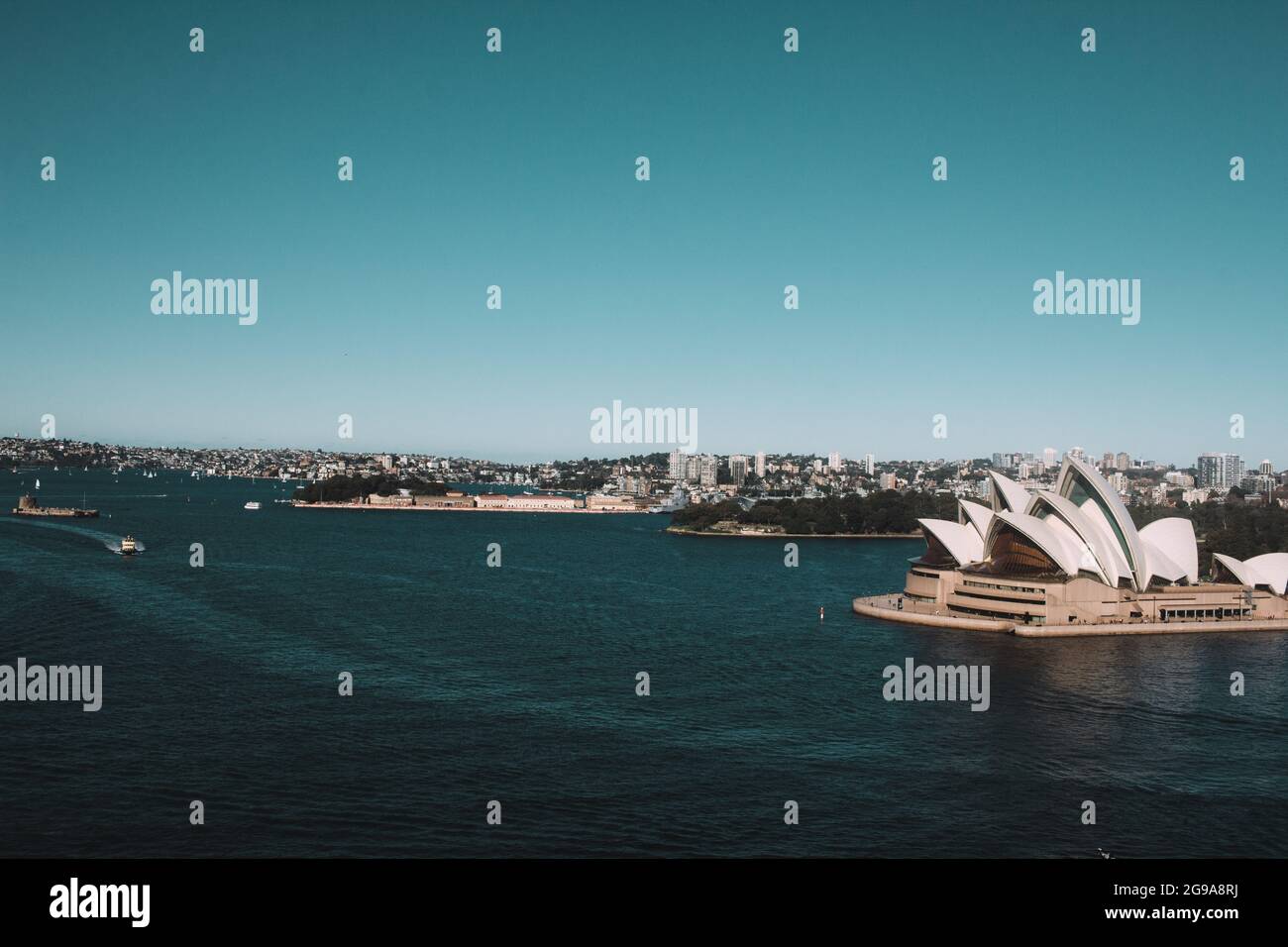 Blick auf das Sydney Opera House von der y Harbour Bridge, Sydney Stockfoto