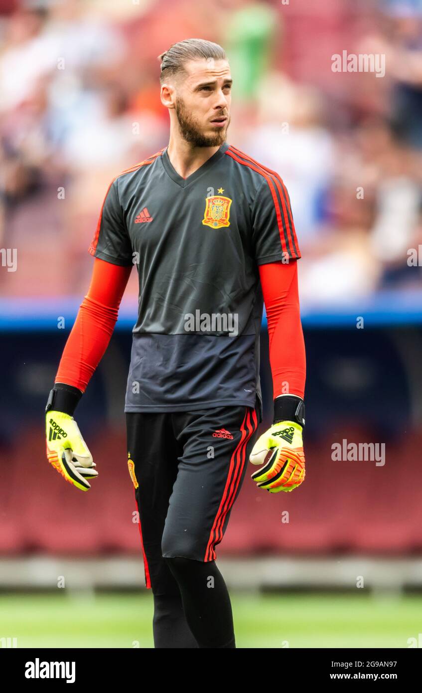 Moskau, Russland - Juli 1, 2018. Spanien Fußball-Nationalmannschaft Torwart David De Gea vor der FIFA Fußball-Weltmeisterschaft 2018 Runde 16 Spanien vs Russland. Stockfoto
