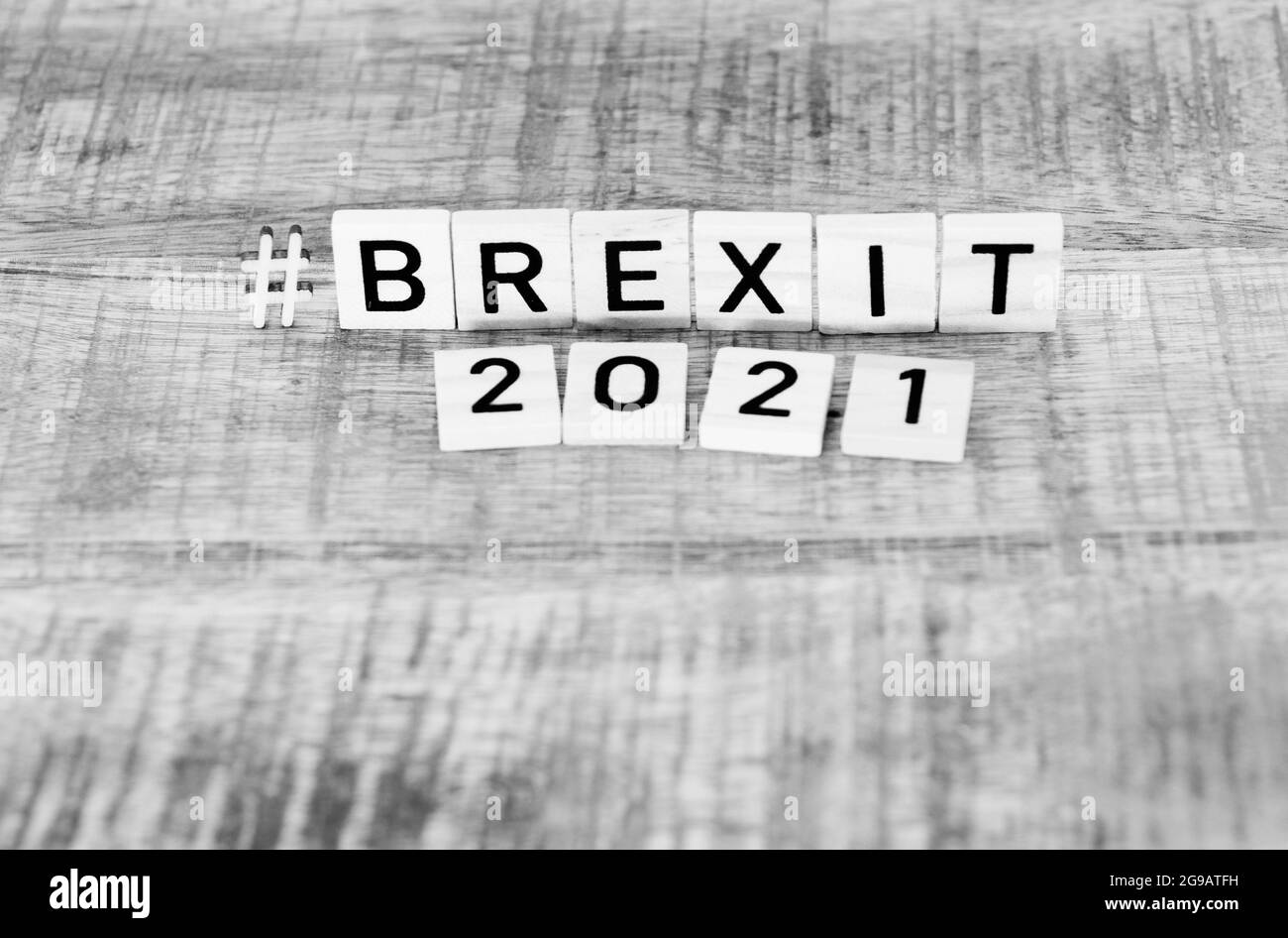 Holzbriefe mit dem Text brexit Deal 2021 Stockfoto