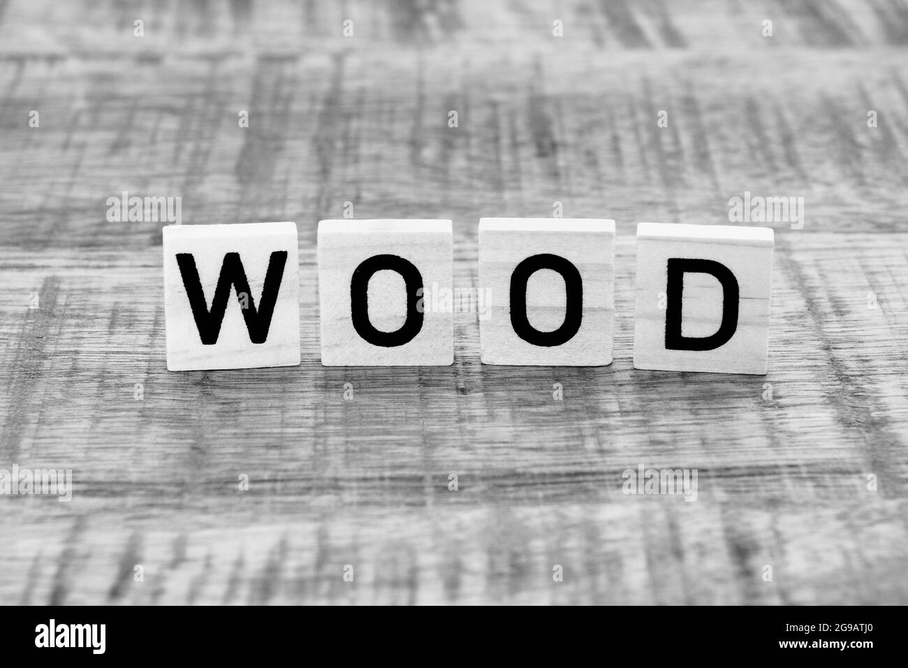 Holzwürfel bilden das Wort Holz Stockfoto
