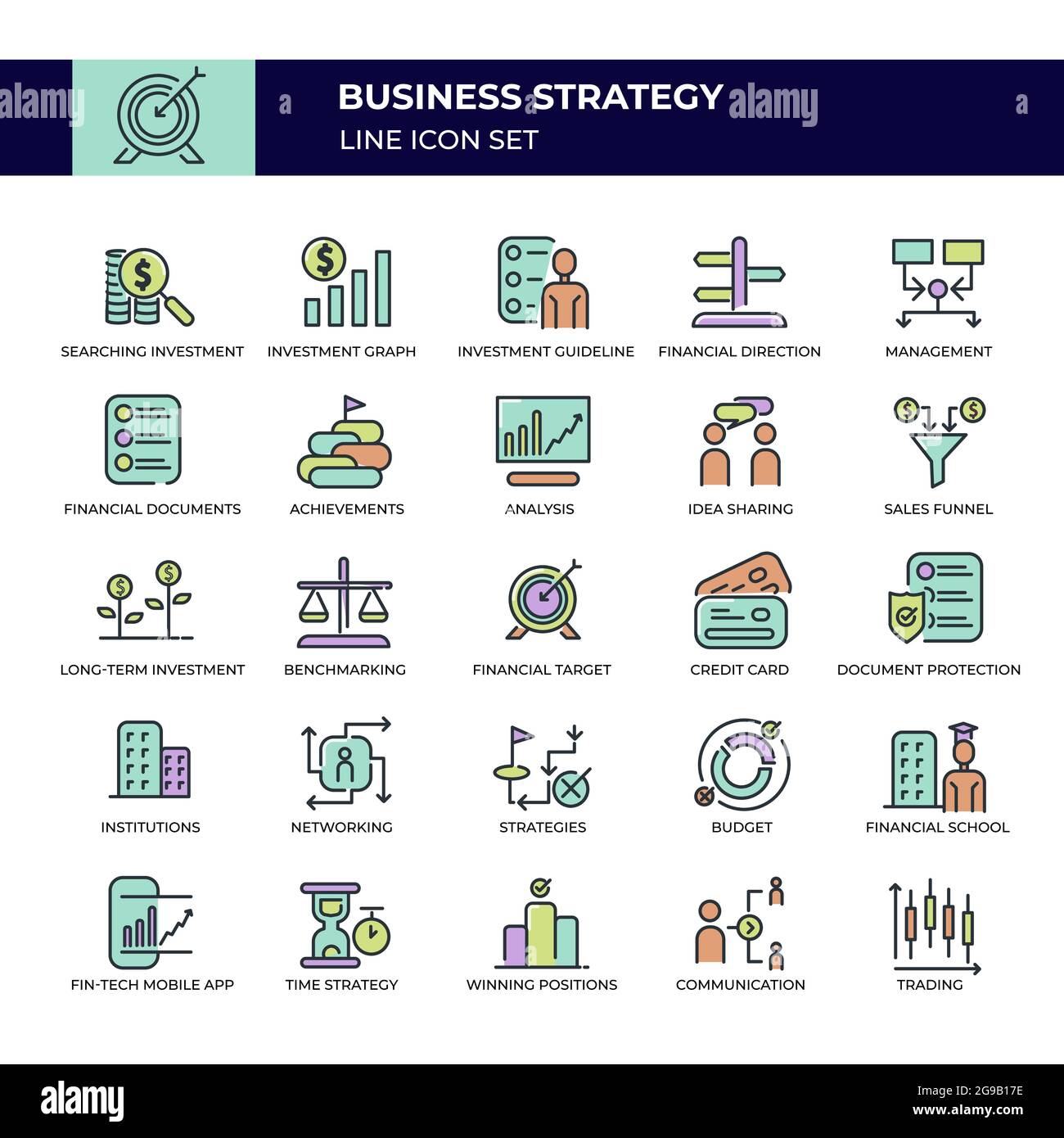 Business Strategy Multicolor Line Icon Set Premium Icon Templates Stock Vektor
