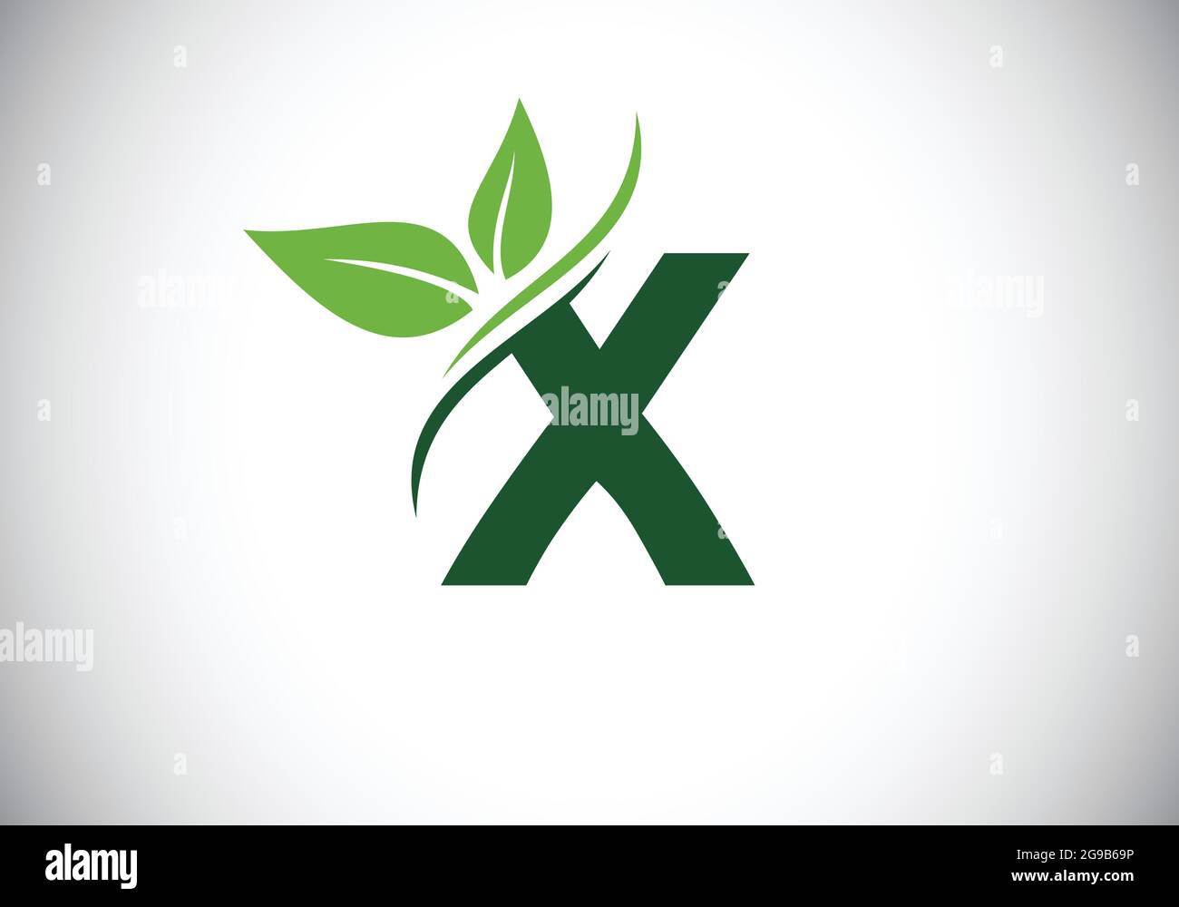 Erstes X-Monogramm-Alphabet mit zwei Blättern. Grünes, umweltfreundliches Logo-Konzept. Modernes Vektorlogo für ökologische Geschäfts- und Firmenidentität Stock Vektor