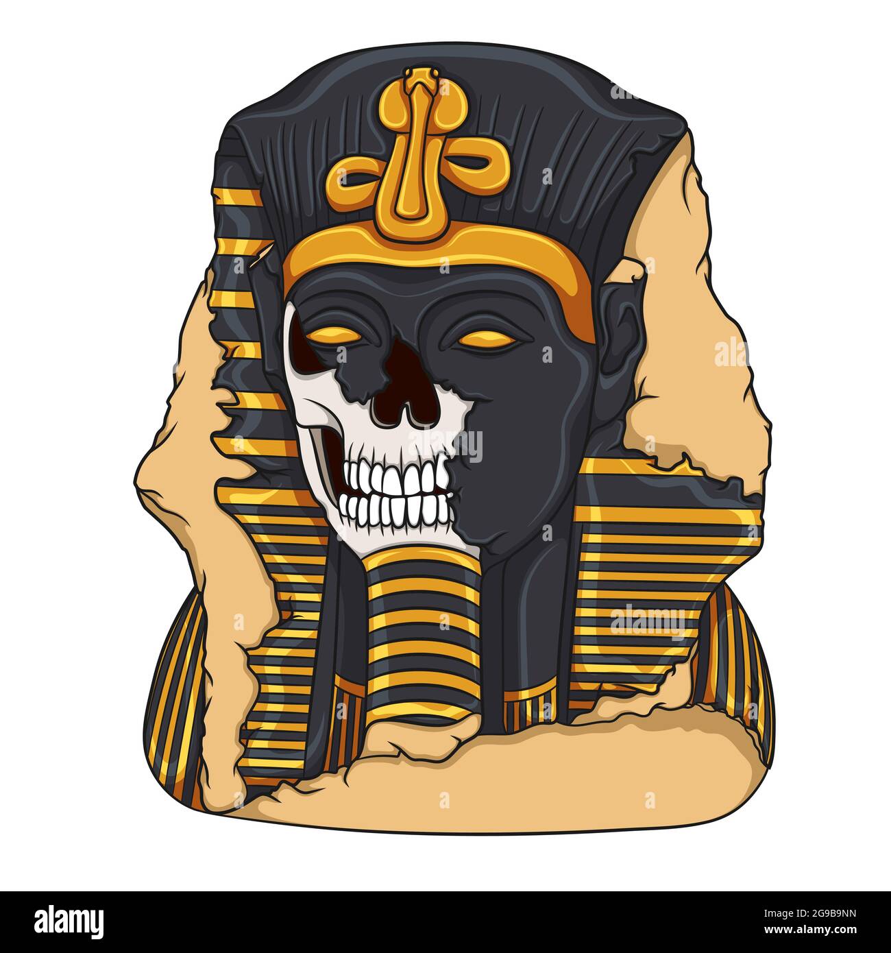 Alte pharao Statue eines Schädels. Farbvektordarstellung auf weißem Hintergrund. Stock Vektor