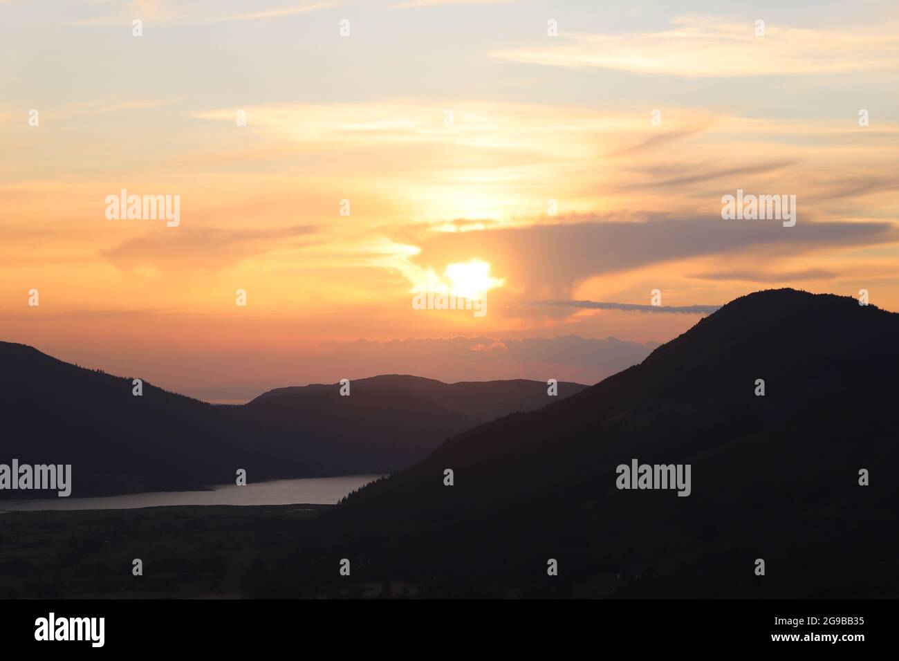Bassenthwaite Sunset, Lake District, Cumbria, Großbritannien Stockfoto