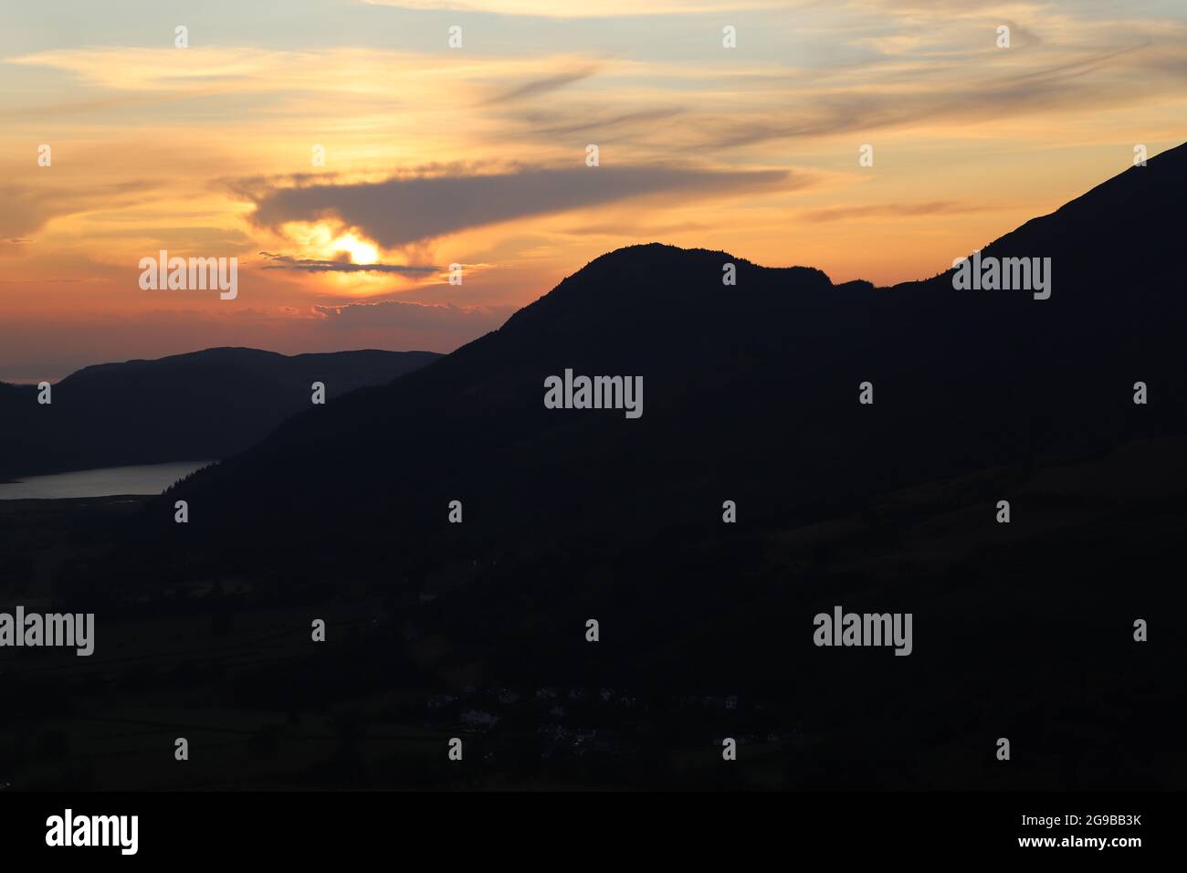 Bassenthwaite Sunset, Lake District, Cumbria, Großbritannien Stockfoto