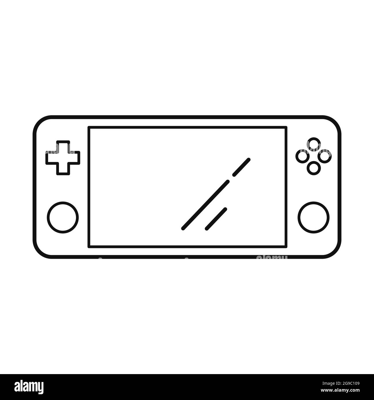Tragbare Videospielkonsole. Umrisssymbol auf weißem Hintergrund isoliert. Vektorgrafik Stock Vektor