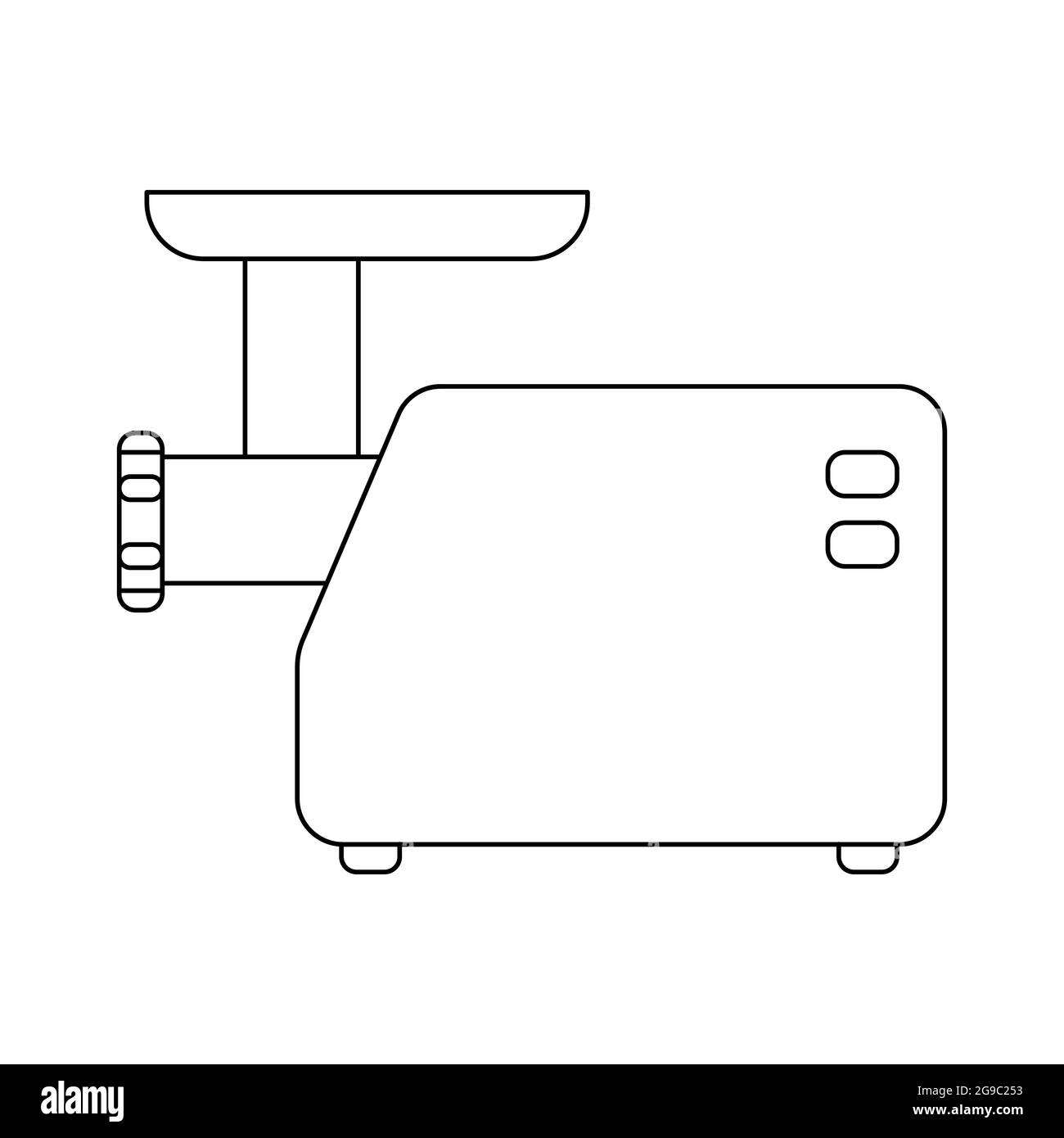 Symbol für den elektrischen Fleischwolf. Umriss elektrische Mincer Vektor-Symbol für Web-Design isoliert auf weißem Hintergrund. Kleines Gerät für Küche und Haushalt. Hou Stock Vektor
